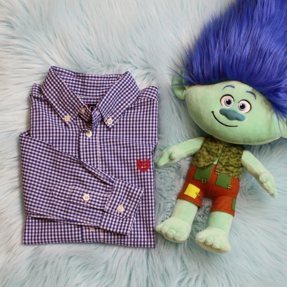 Chaps Boy's Size 5 Blue Gingham Button Up Shirt - Picture 5 of 6